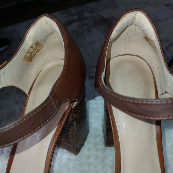 Clarks Mary Janes clogs Brown Leather Platform Straps Snakeskin Block Heel 9 M - Picture 9 of 16